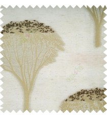 Brown gold beige color natural designs big trees with small leaves branches texture finished surface polyester transparent net fabric sheer curtain